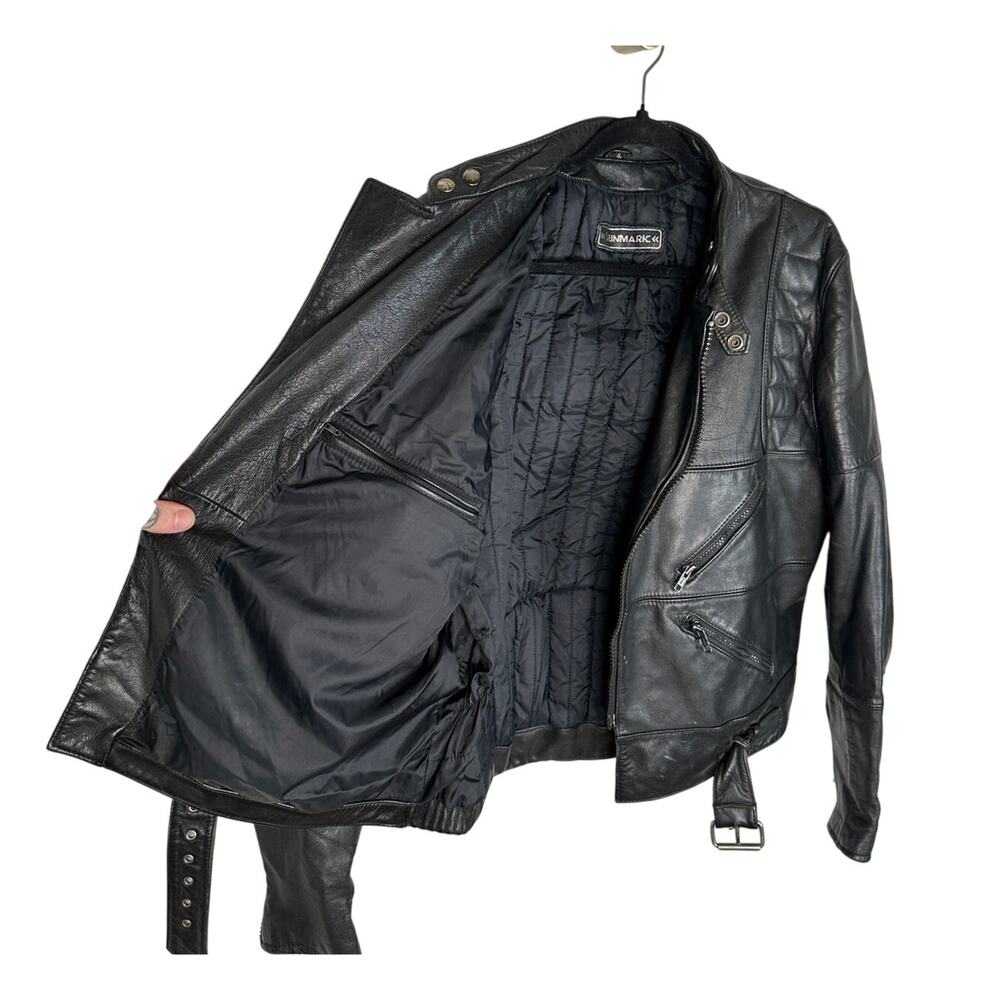 Steinmark L Wilsons $650 Heavy LEATHER Motorcycle Jacket Rider Safety Black 44 - Picture 5 of 12